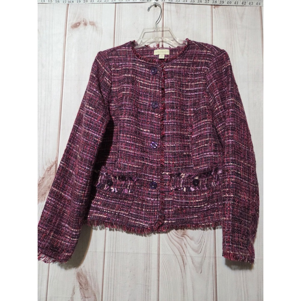 Appleseed's Purple Tweed Blazer Jacket Frayed Trim Size 12 A41023